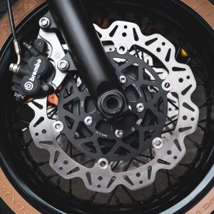 a picture of custom floating rotary brake discs for a Triumph motorcycle