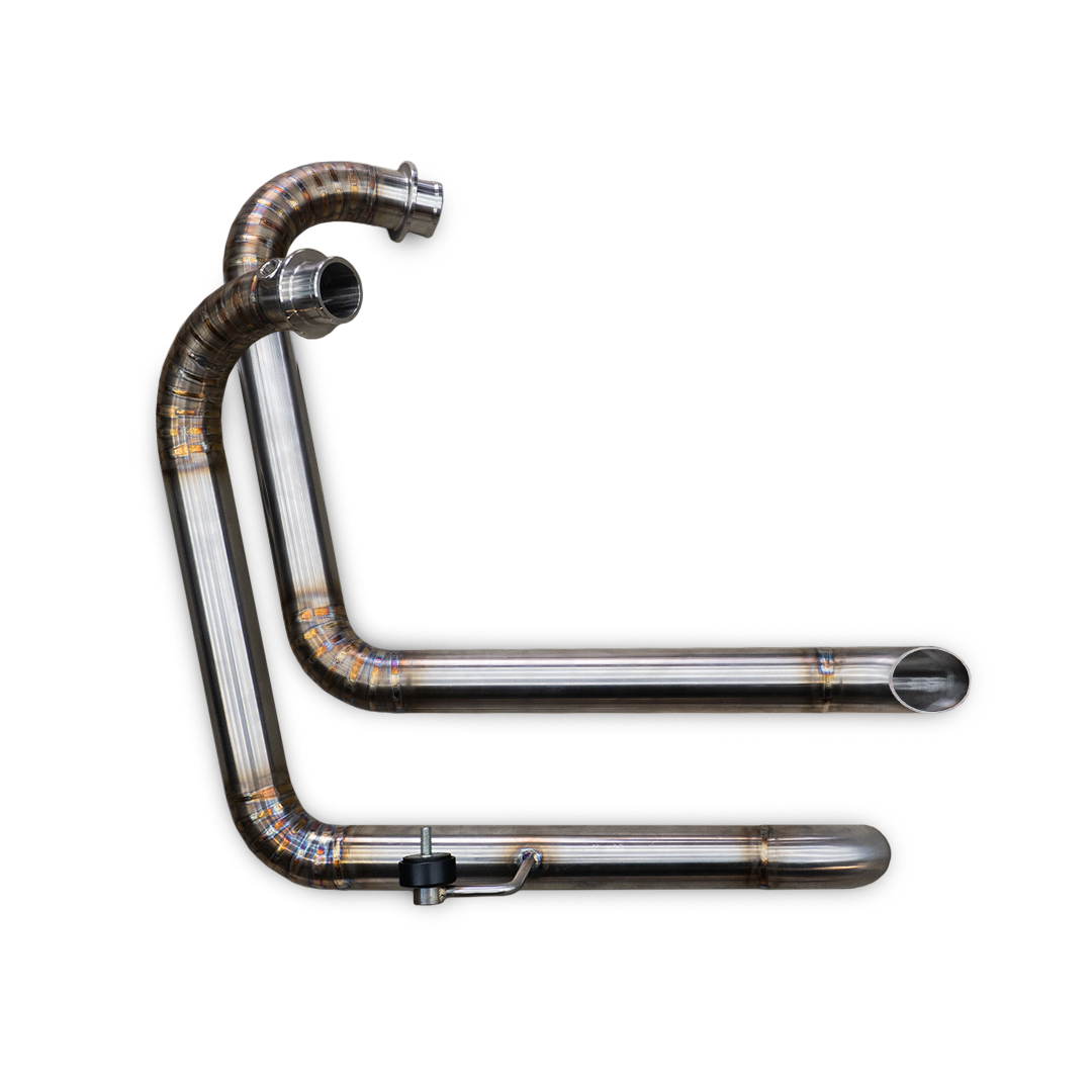 Custom Exhaust : Drag Pipes with Pie Cut Bends - Triumph Bobber